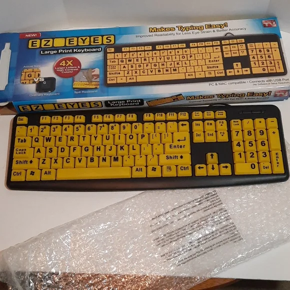 Large print keyboard makes typing easy.