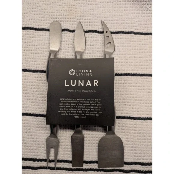 Icosa Living Lunar 6 Piece Cheese Knife Set Stainless Steel Modern Charcuterie