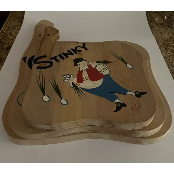 Vintage Cutting Boards Dutch Folk Handpainted Woodpecker WoodWare Kitsch MCM