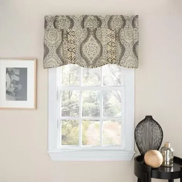 Waverly Moonlight Medallion Gray Golden Pleated Valance Home Classic