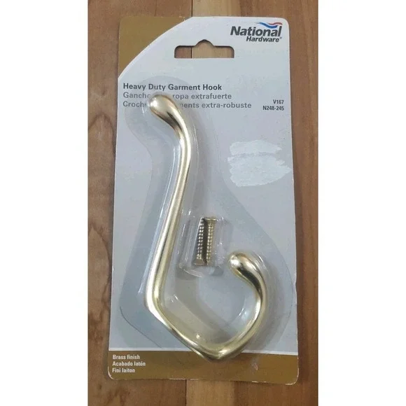 National Solid Brass Polished Garment Coat Hat Hook N248-245