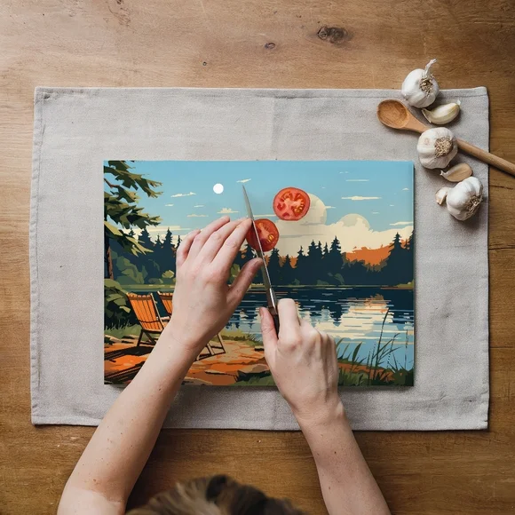 Scenic Lake View Glass Cutting Board Size 11 X 8