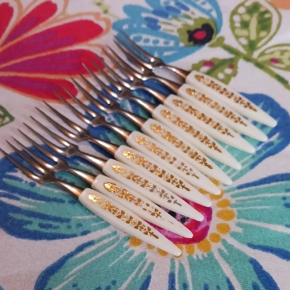 9 Vtg Mid Century Modern Stainless Japan Hors d'oeuvre Forks