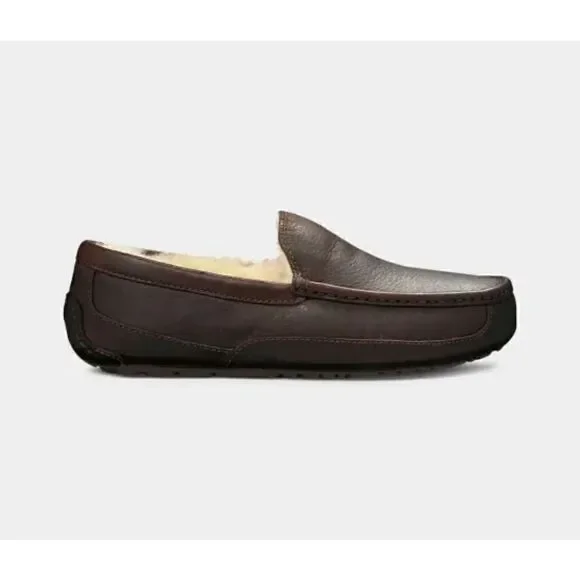 UGG Australia Men’s Leather Moccasin Faux Fur Lined Slipper 5396 US 9 Dark Brown