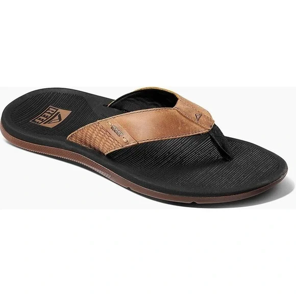 Reef Santa Ana LE Flip Flop Men 8 Black Tan Comfort Cushion Slip On Thong Sandal