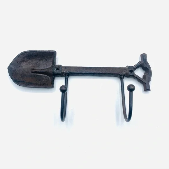Vintage Rustic Cast Iron Shovel Wall Hook Rack Farmhouse Garden Tool Key Holder