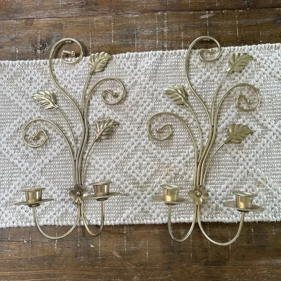Home Interiors Gold Leaf Double Candle Wall Hooks