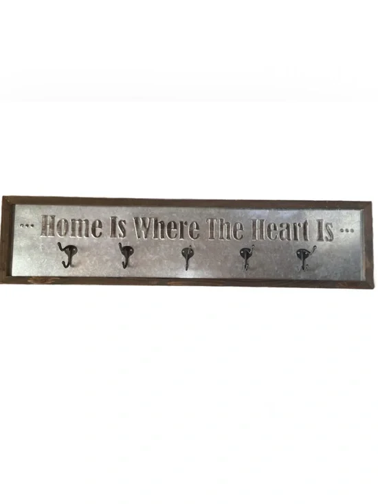 Element 'Home Is Where The Heart Is' Metal and Wood Hook Rack - Brown & Silver