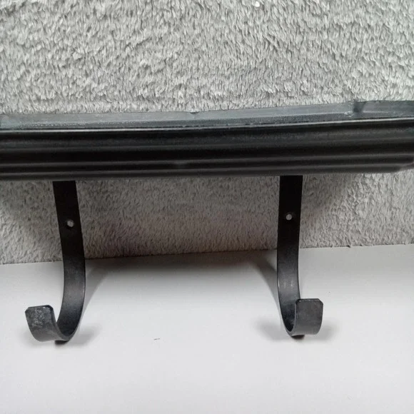 Black Metal Wall Mounted Entryway Shelf with 2 Hooks Industrial Key Mail Holder