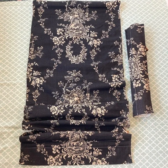 Set of Two French Door Relaxed Roman Shades Country House Toile Off Black Beige
