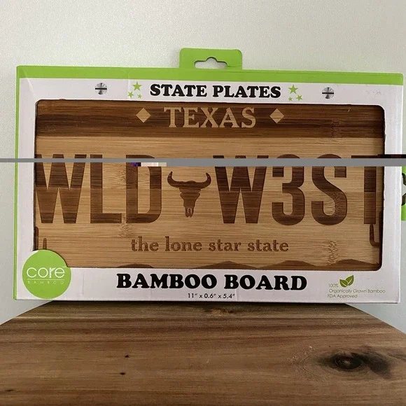 Core Bamboo Cutting Board Cheese TEXAS License Plate Wild West Chopping New