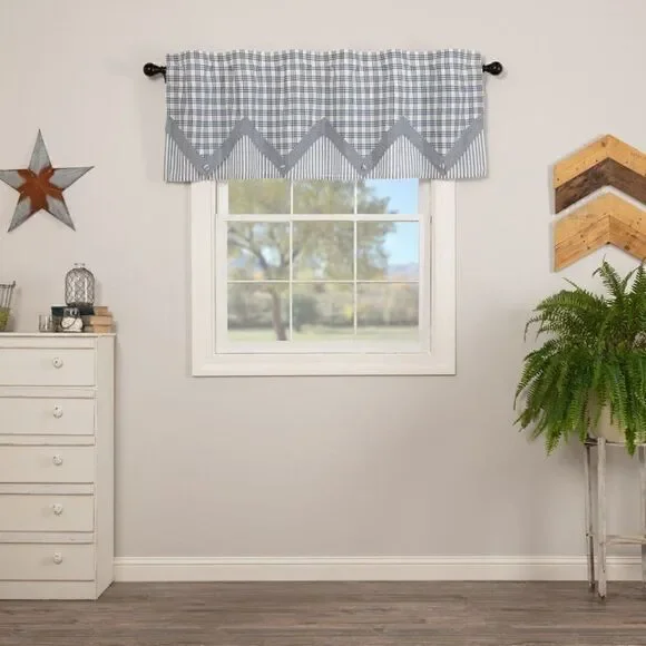 Country Farmhouse Blue Layered Window Valance