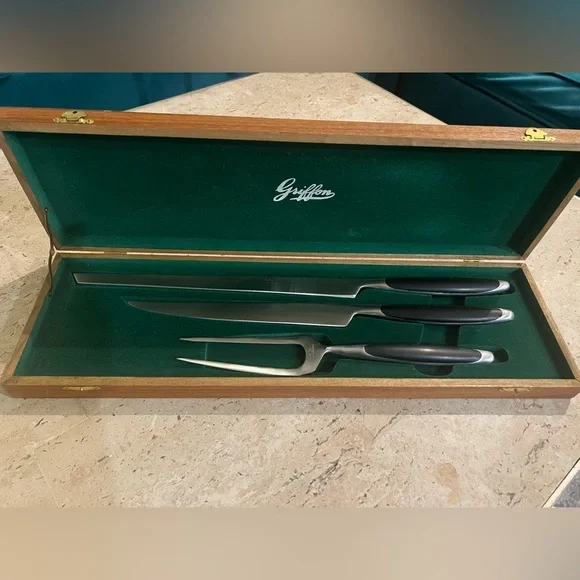 Griffon 3 Piece Vintage Made in Japan Stainless Steel Carving Set Never Used