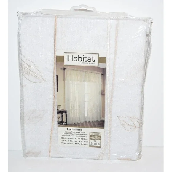 Habitat Hydrangea Rod Pocket Curtain Panel Window 54 x 84 in White New 1 panel
