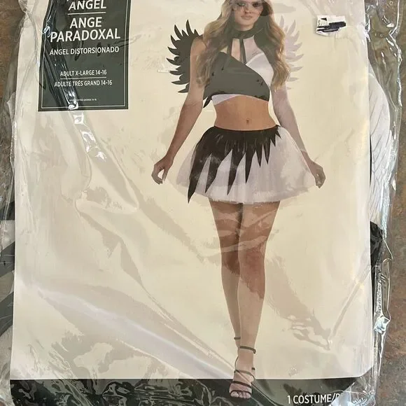 Sexy Twisted Angel Halloween Cosplay Costume XL Gothic Wings Black White
