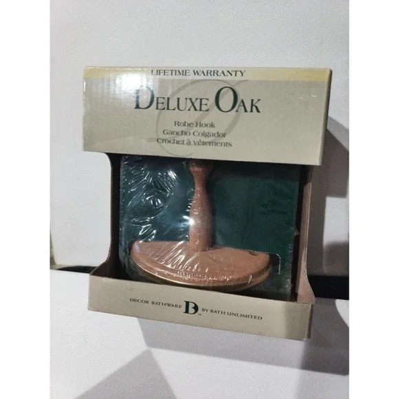 Vtg. Deluxe Oak Finish Robe Hook Home Decor Bathware by Bath Unlimited - NIB