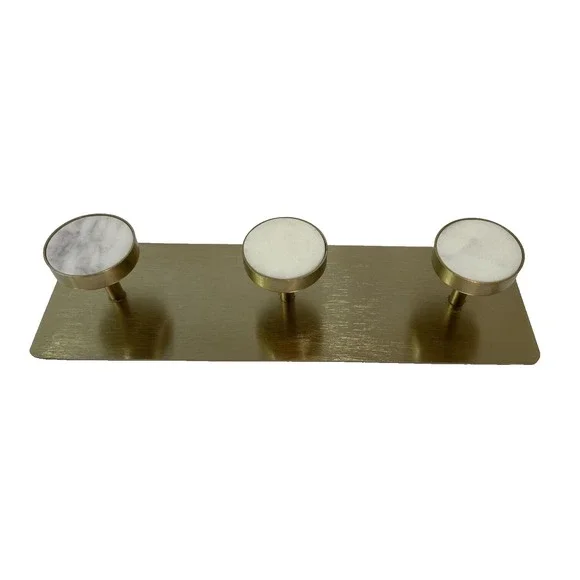 Bed Bath & Beyond Gold Matte Metal Faux Marble‎ 3 Hook Wall Mounted Robe Hooks
