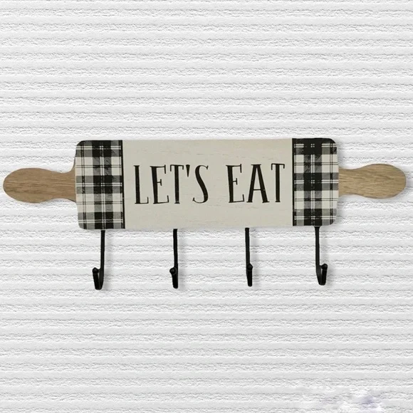 Hanging Hook Rack Multi Use Rack Black White Buffalo Check Plaid 7 in X 17 in