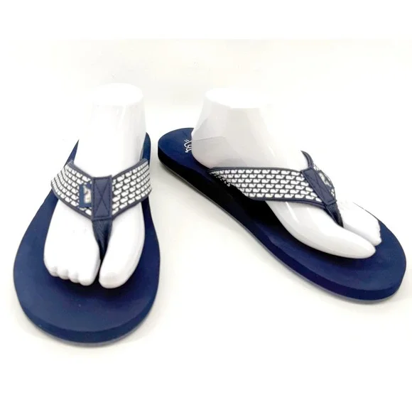 Vineyard Vines Flip Flop Sandals Mens 11 Navy Blue Whale Logo Resort Vacation