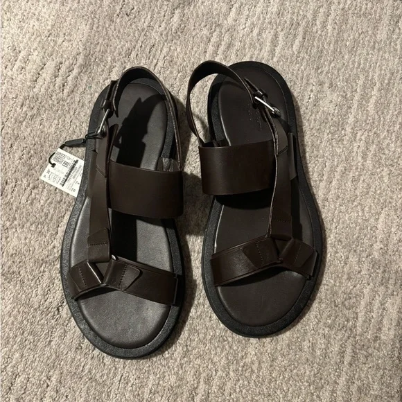Massimo Dutti Brown Leather Strap Sandals - Casual Open Toe size 8