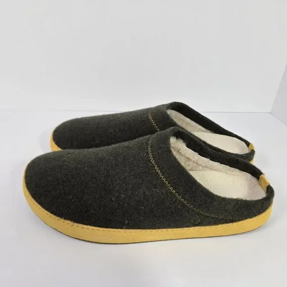 Olukai Hamani Hulu Mule Slippers Green Slip On Shoes Wool Warm Mens 10 Sheep Fur