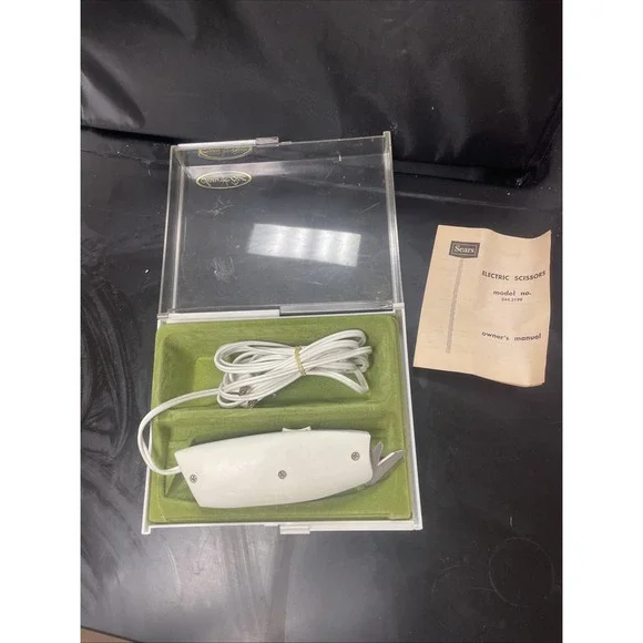 Sears‎ Electric Scissors in box Model 344.2199 Green & White Vintage