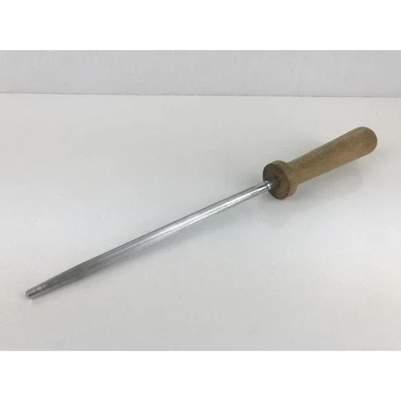 Vintage‎ Unbranded Knife Sharpening Steel Rod Wooden Handle Kitchen Tool 12