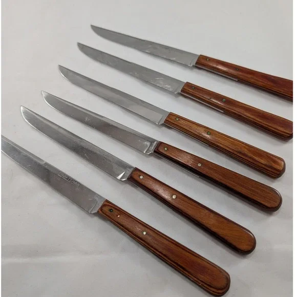 Craftsman Steak Knives‎ Set of 6 Stainless Steel Wood Handle Dinner Knives