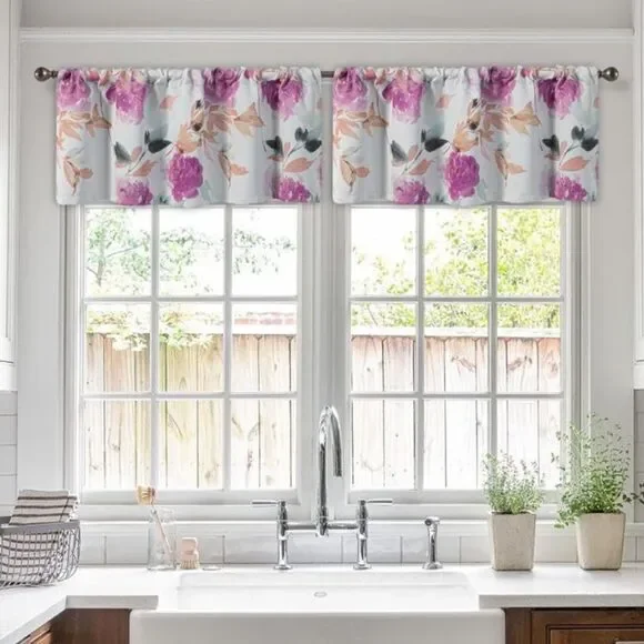 2 Pack Floral Window Valance, 18 Inches Long Room Darkening Kitchen Window