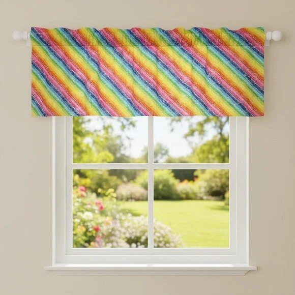 Handmade Rainbow Stripe Valance Curtains Set Of 3 39