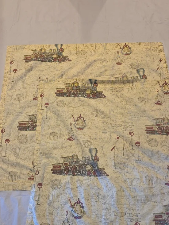 Pair VTG Curtains Trains Thomas Strahan Co The Iron Horse Printed Fabric 43.5x40