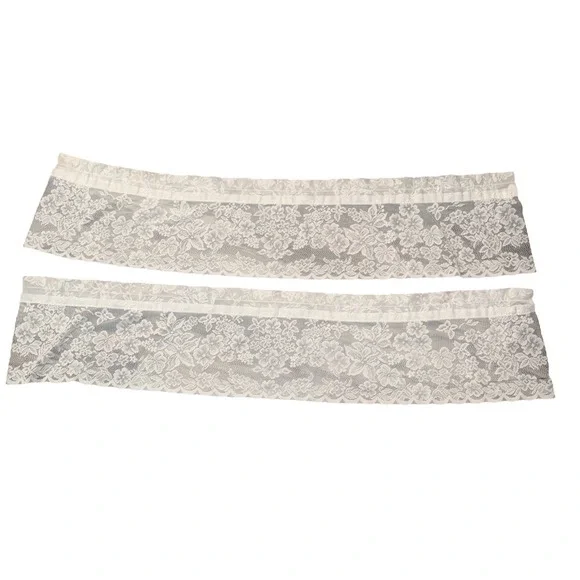 Pair 2 White Lace Valance Curtain Panels Floral 54x12 Inch Cottagecore