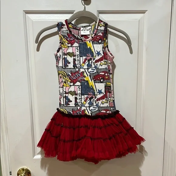 Red Superhero Comic Book girls size 4 dress