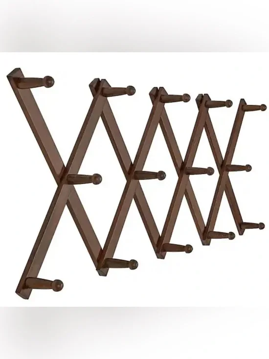 Accordion Wallmount Hat Hanger, Expandable Purse Coat Backpack Rack with 14 Pegs