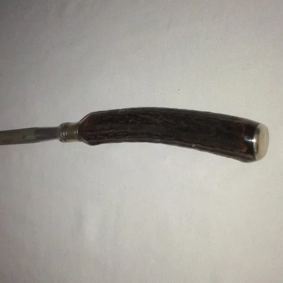 Antler Handle Knife Sharpening Steel Rod: Geniune Bone. Vintage