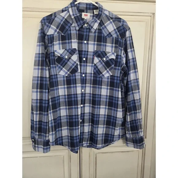 Vtg Levi's Pearl Snap Plaid Shirt Men's Large‎ Casual Sharp Streetwear