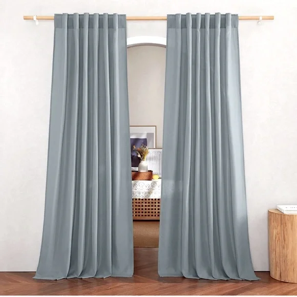 Blue Thick Linen Stone Blue Curtains for Living Room, Back Tab W55 x L84…