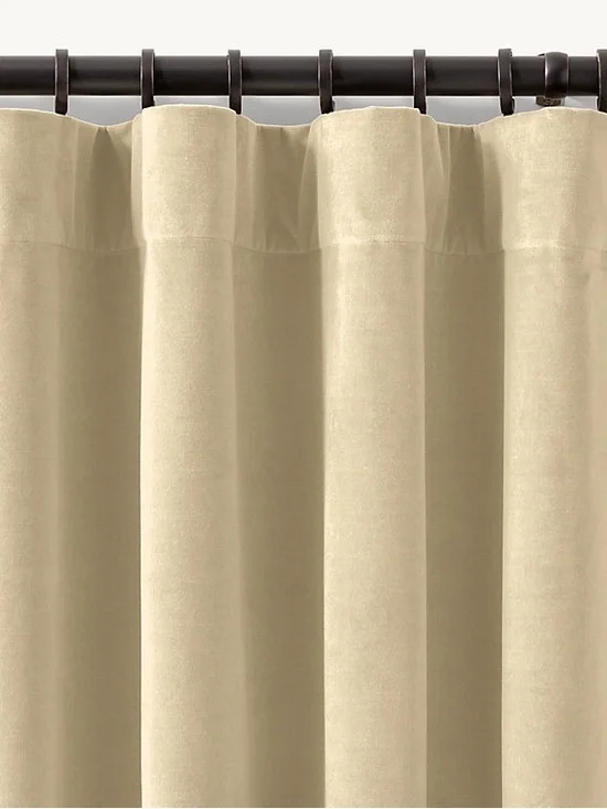 Restoration Hardware COTTON VELVET DRAPERY Panel Drapes ROD POCKET Sand 50”x92”