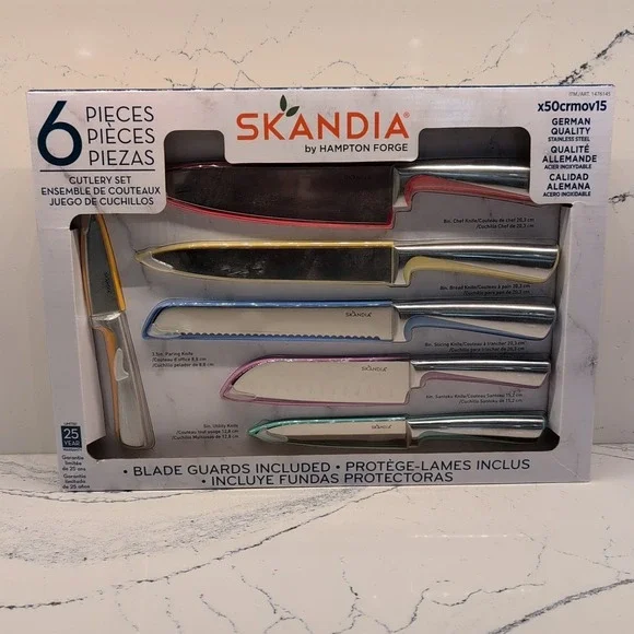 Skandia by Hampton Forge Knife Set Of 6 With Blade Covers Stainless Steel New