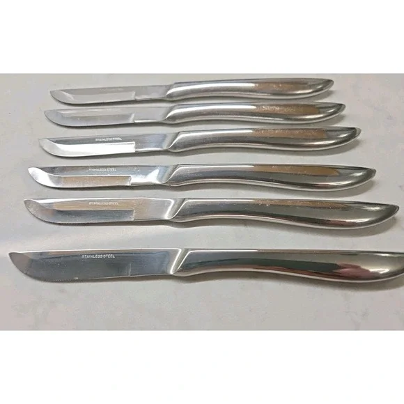 SET OF 6 Steak Knives Stainless Steel Hollow Ground Hollow Handle