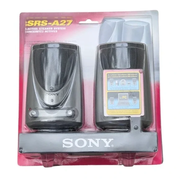 NEW Sony SRS-A27 Active Speaker Sytem For MD/CD/Cassette Tape Walkman PC Vintage