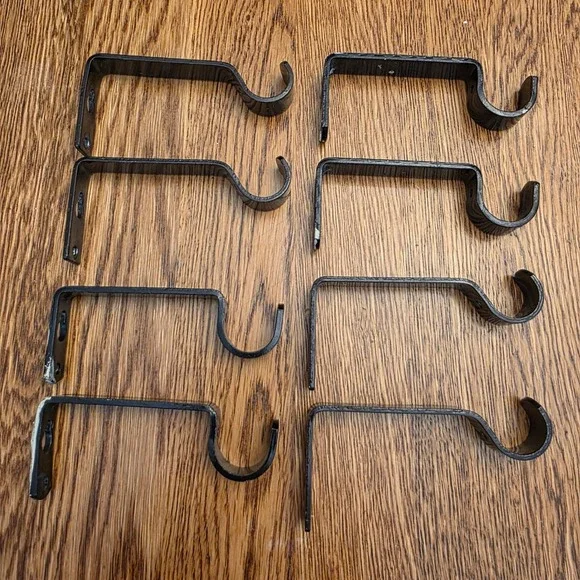 Set of 8 Black Metal Curtain Rod Brackets Wall Mount Heavy Duty 1 Inch Cup 3.5