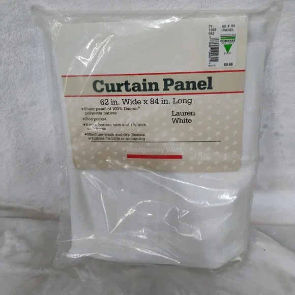 Vintage Montgomery Ward Lauren White Sheer Curtain Panel 62x84 Rod Pocket USA Q
