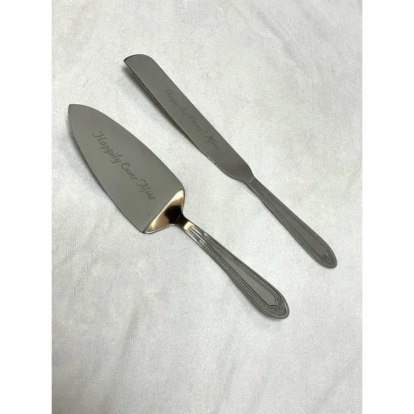 Happily Ever After Silver‎ Metal Wedding Cake Serving Set Knife Server