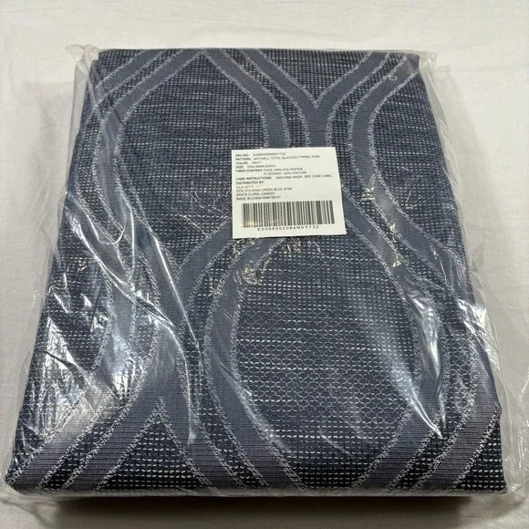 Silk Home Mitchell Blackout Curtain Panel Pair 52x84 Navy NEW Ogee Trellis