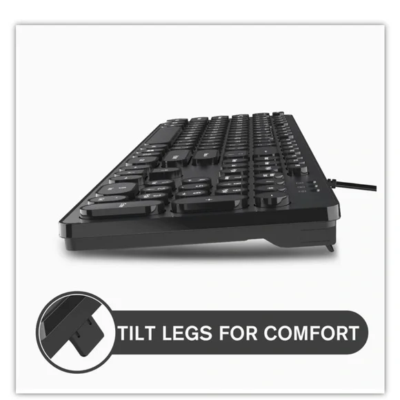 Wired USB Keyboard Low-Profile Full Size Black Foldable Stand Plug & Play Quiet