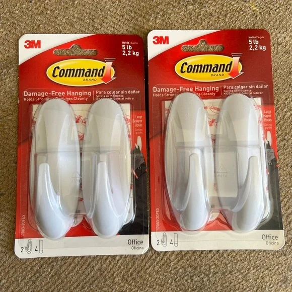 Command Designer Hooks, Large, White, 2 Hooks, 4 Strips/Pack 2packs