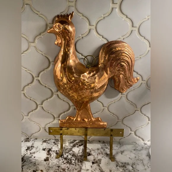 Vintage Genin Trudeau - Retro Copper Chicken with Brass Hooks