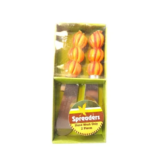 Stainless Steel Cheese Spreaders Orange Stacked Pumpkins Harvest Fall 2pc Set