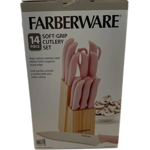 Farberware Knives 14 Pc. Soft Grip Cutlery Set Pink High Carbon Stainless Steel